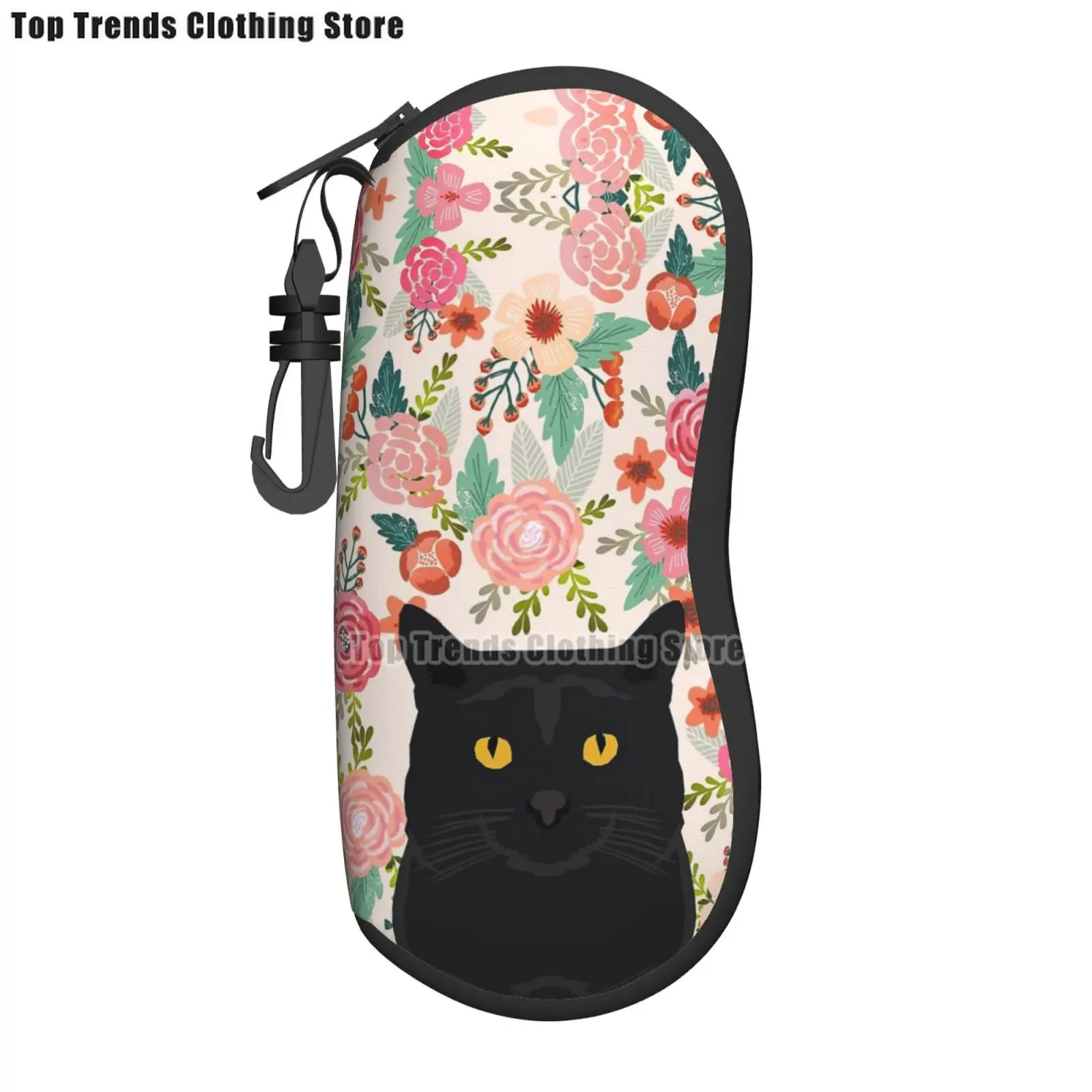 Étui lunette - Chat noir floral